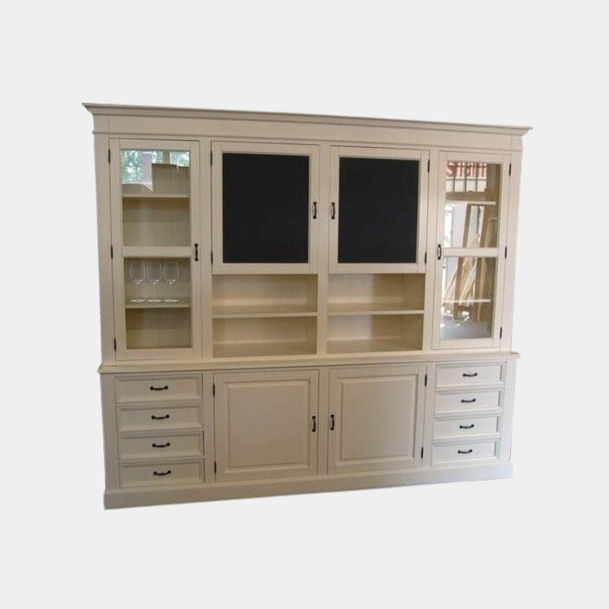 Buffetschrank Le grand cuisine - 258x50x225H cm - 2 Kreidetafeln - 4 Türen - 8 Soft-Close-Schubladen - 2 offene Fächer - 2 Schubladen