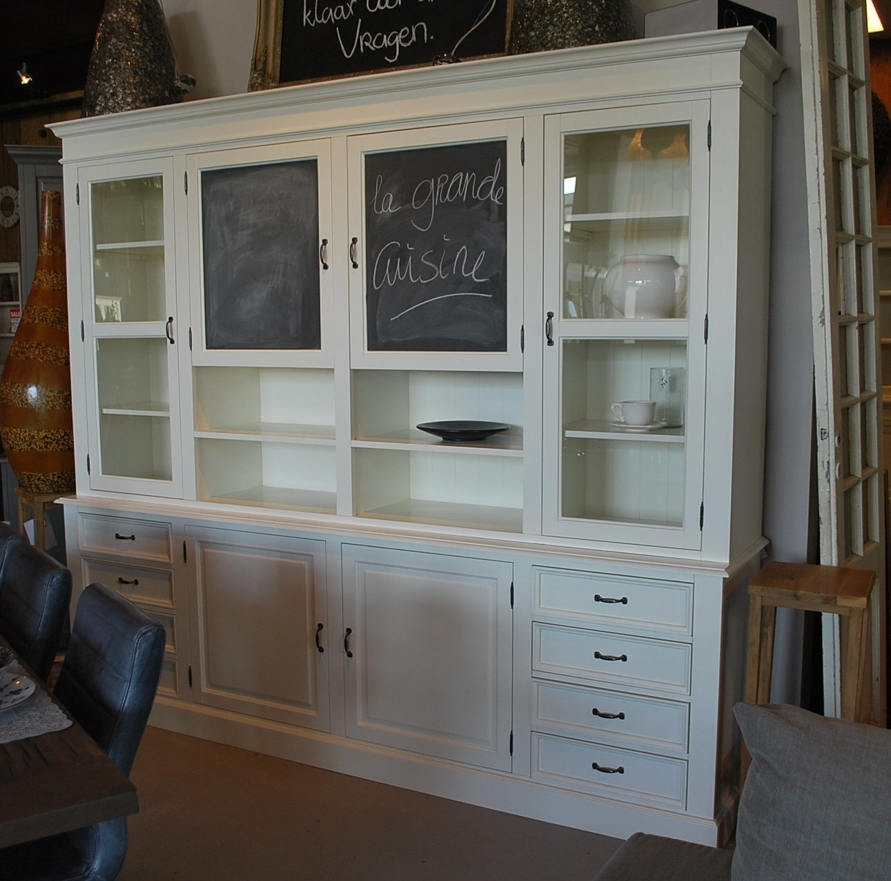 Buffetschrank Le grand cuisine - 258x50x225H cm - 2 Kreidetafeln - 4 Türen - 8 Soft-Close-Schubladen - 2 offene Fächer - 2 Schubladen