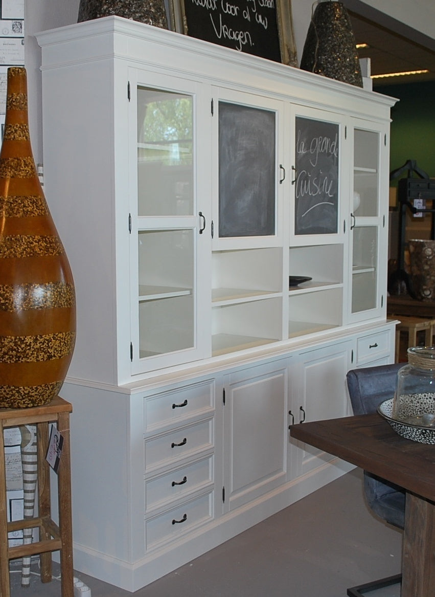 Buffetschrank Le grand cuisine - 258x50x225H cm - 2 Kreidetafeln - 4 Türen - 8 Soft-Close-Schubladen - 2 offene Fächer - 2 Schubladen