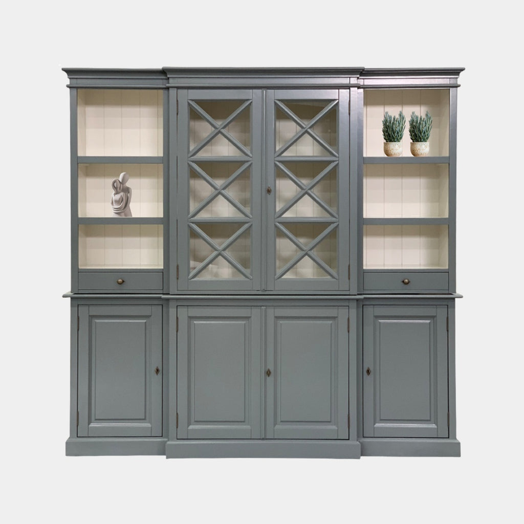 Buffetschrank San Marino - 220x50x215H cm - offene Fächer - 2 Vitrinentüren mit Kreuzen - 2 Soft-Close-Schubladen - 4 geschlossene Flügeltüren