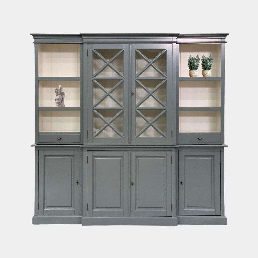 Buffetschrank San Marino - 220x50x215H cm - offene Fächer - 2 Vitrinentüren mit Kreuzen - 2 Soft-Close-Schubladen - 4 geschlossene Flügeltüren