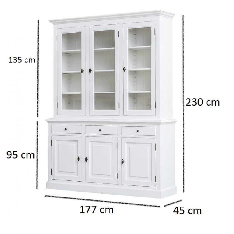 Buffetschrank Santa Fe - 177x45x230H cm - 3 Vitrinentüren mit Scharnieren - 3 Schubladen mit Soft Close - 3 geschlossene Türen mit Scharnieren - 8 Einlegeböden - verstellbare Einlegeböden