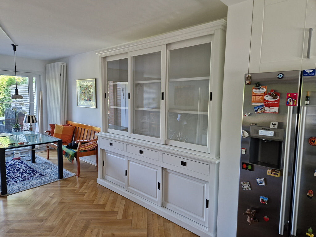Buffetschrank Mexico - 230x50x230H cm - 3 Schiebetüren in der Vitrine - 3 Schubladen - 3 geschlossene Schiebetüren
