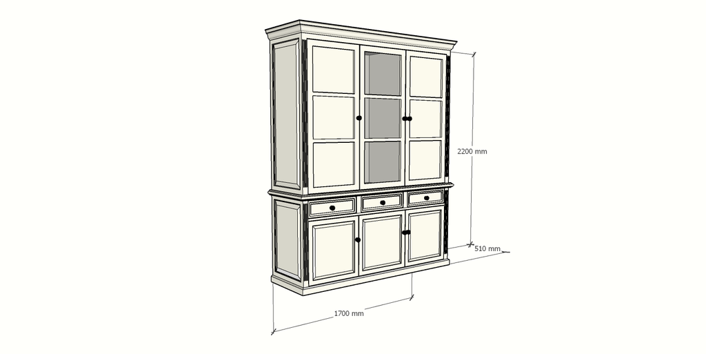 Buffetschrank Richland - 170x51x220H cm - geschlossene Türen im Oberschrank - 6 Flügeltüren - 3 Soft-Close-Schubladen - Landhausstil