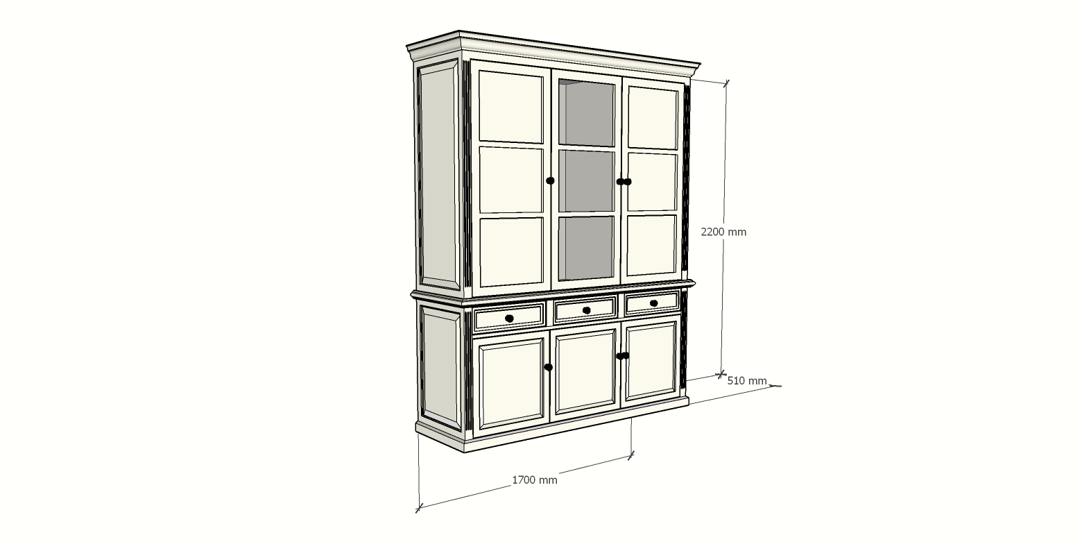 Buffetschrank Richland - 170x51x220H cm - geschlossene Türen im Oberschrank - 6 Flügeltüren - 3 Soft-Close-Schubladen - Landhausstil