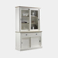 Buffetschrank Brooklyn 02 - 140x50x220H cm - mit Eichenplatte und Zwischenboden - 2 Soft-Close-Schubladen - 2 Schiebetüren für Vitrinen - 2 geschlossene Schiebetüren
