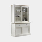 Buffetschrank Brooklyn 02 - 140x50x220H cm - mit Eichenplatte und Zwischenboden - 2 Soft-Close-Schubladen - 2 Schiebetüren für Vitrinen - 2 geschlossene Schiebetüren