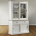 Buffetschrank Brooklyn 02 - 140x50x220H cm - mit Eichenplatte und Zwischenboden - 2 Soft-Close-Schubladen - 2 Schiebetüren für Vitrinen - 2 geschlossene Schiebetüren
