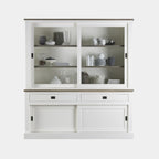 Buffetschrank Brooklyn 03 - 180x50x220H cm - schlichtes Design - Eichenplatte und Zwischenboden - 2 Glasschiebetüren - 2 Soft-Close-Schubladen - 2 geschlossene Flügeltüren
