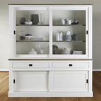 Buffetschrank Brooklyn 03 - 180x50x220H cm - schlichtes Design - Eichenplatte und Zwischenboden - 2 Glasschiebetüren - 2 Soft-Close-Schubladen - 2 geschlossene Flügeltüren