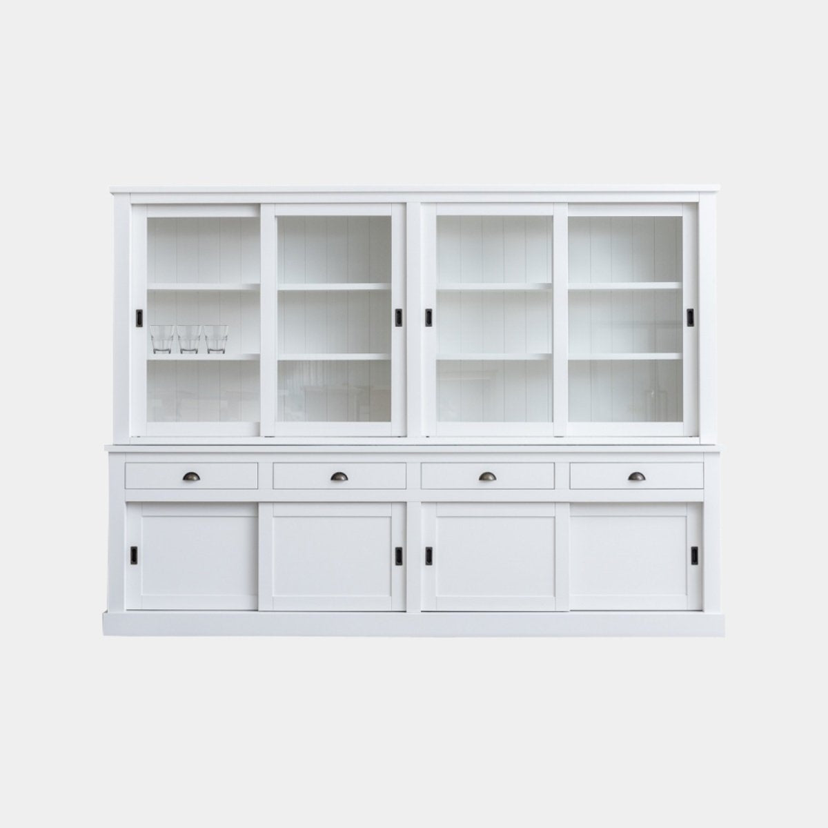 Buffetschrank Canada - 300x50x220H cm - 4 Schiebetüren aus Glas - 4 geschlossene Schiebetüren - 4 Soft-Close-Schubladen