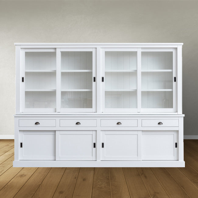 Buffetschrank Canada - 300x50x220H cm - 4 Schiebetüren aus Glas - 4 geschlossene Schiebetüren - 4 Soft-Close-Schubladen