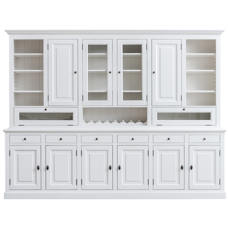 Buffetschrank Capri - 300x45x230H cm - 2 Schranktüren - 8 geschlossene Flügeltüren - 2 Klappen - 6 Schubladen - mit Weinregal - verstellbare Einlegeböden