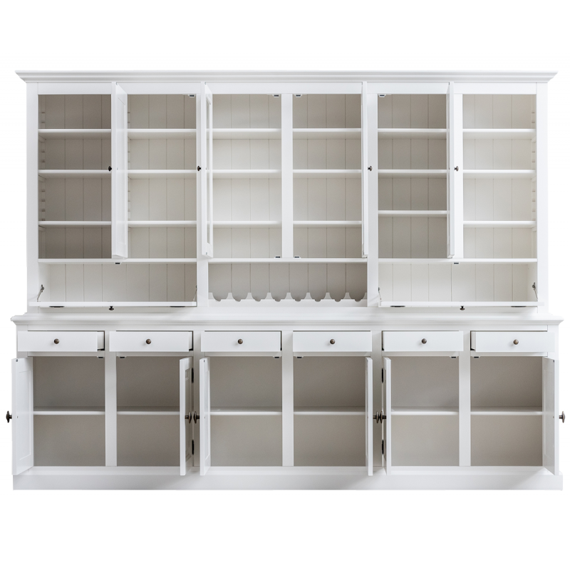 Buffetschrank Capri - 300x45x230H cm - 2 Schranktüren - 8 geschlossene Flügeltüren - 2 Klappen - 6 Schubladen - mit Weinregal - verstellbare Einlegeböden