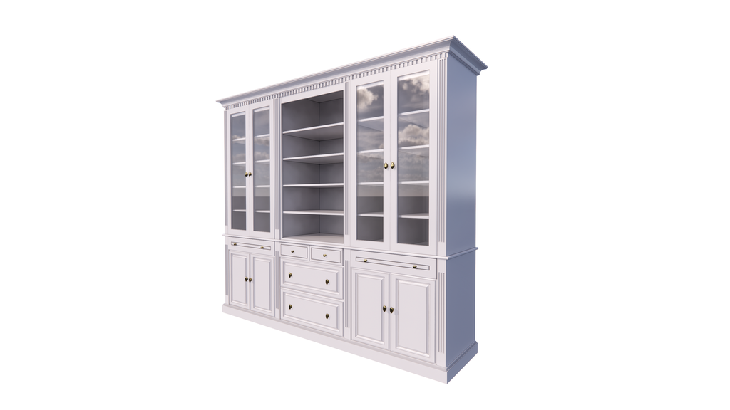 Buffetschrank Hollywood - 300x40x240H cm - Bücherregal - offenes Fach in der Mitte - verstellbare Einlegeböden - 2 ausziehbare Einlegeböden - 4 Soft-Close-Schubladen