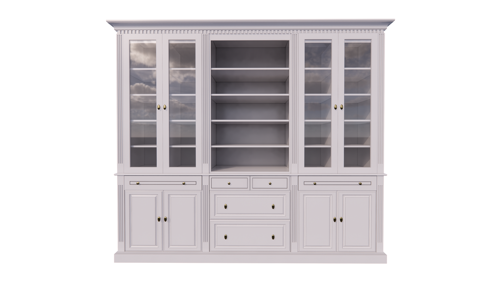 Buffetschrank Hollywood - 300x40x240H cm - Bücherregal - offenes Fach in der Mitte - verstellbare Einlegeböden - 2 ausziehbare Einlegeböden - 4 Soft-Close-Schubladen