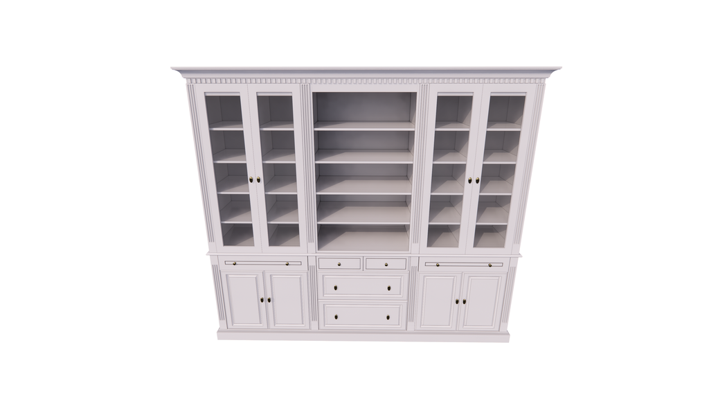 Buffetschrank Hollywood - 300x40x240H cm - Bücherregal - offenes Fach in der Mitte - verstellbare Einlegeböden - 2 ausziehbare Einlegeböden - 4 Soft-Close-Schubladen