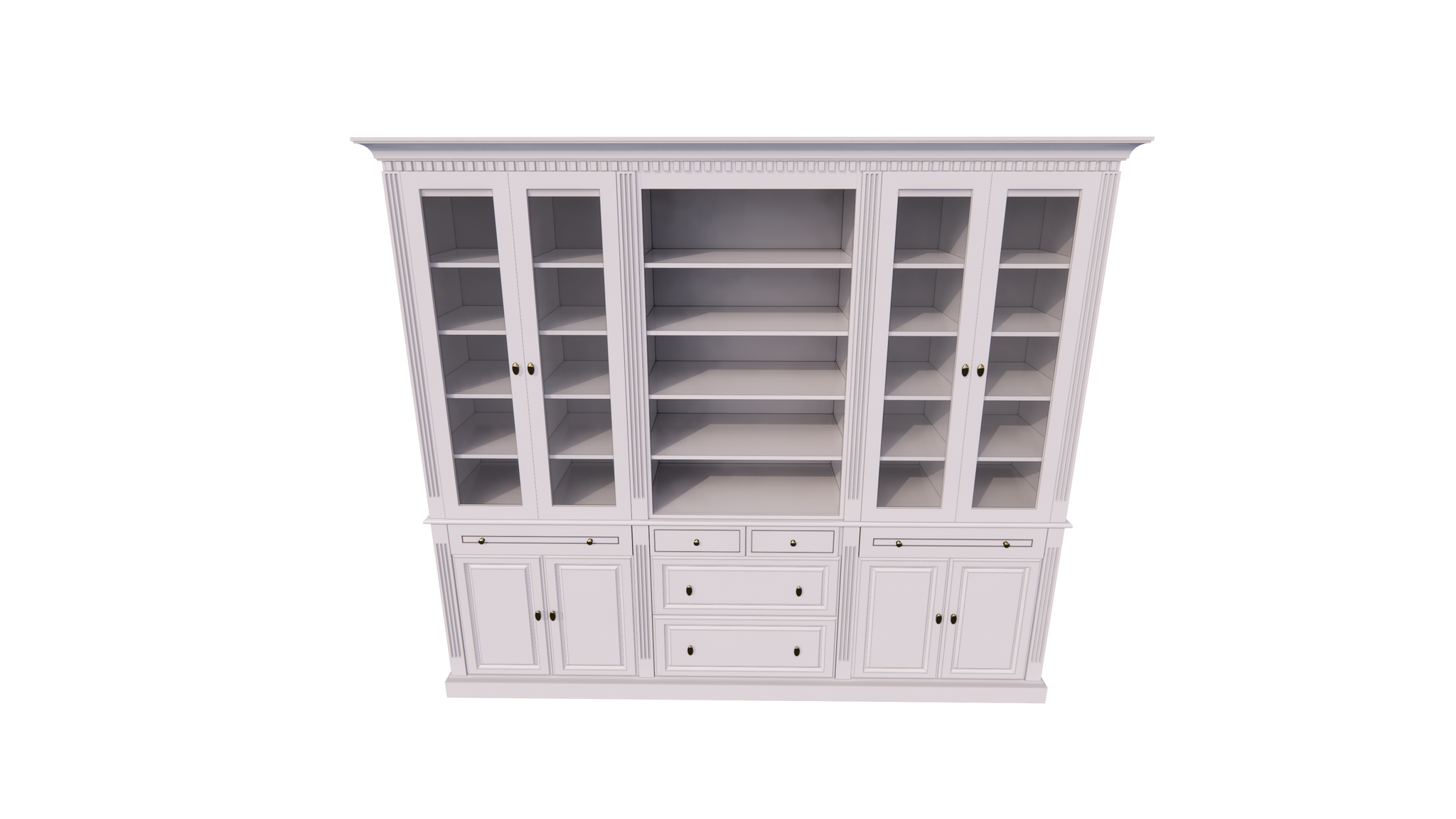 Buffetschrank Hollywood - 300x40x240H cm - Bücherregal - offenes Fach in der Mitte - verstellbare Einlegeböden - 2 ausziehbare Einlegeböden - 4 Soft-Close-Schubladen