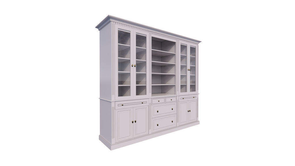 Buffetschrank Hollywood - 300x40x240H cm - Bücherregal - offenes Fach in der Mitte - verstellbare Einlegeböden - 2 ausziehbare Einlegeböden - 4 Soft-Close-Schubladen