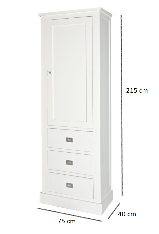 Buffetschrank Island 08 - 75x40x215H cm - 1 geschlossene Flügeltür - 3 Soft-Close-Schubladen