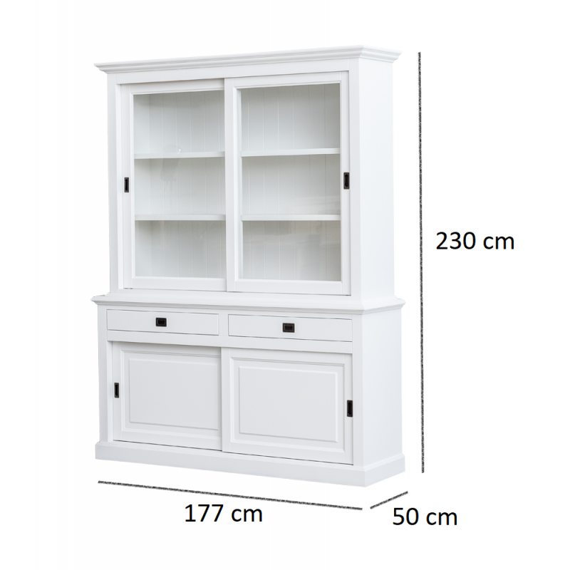 Buffetschrank Kolumbien - 177x50x230H cm - 2 Glasschiebetüren - 2 Soft-Close-Schubladen - 2 geschlossene Schiebetüren
