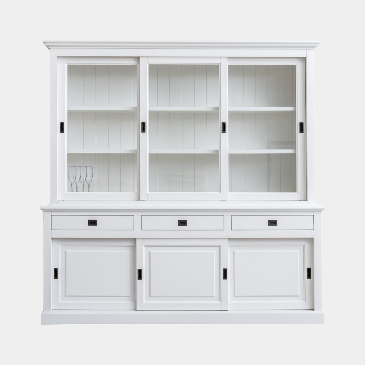 Buffetschrank Mexico - 230x50x230H cm - 3 Schiebetüren in der Vitrine - 3 Schubladen - 3 geschlossene Schiebetüren