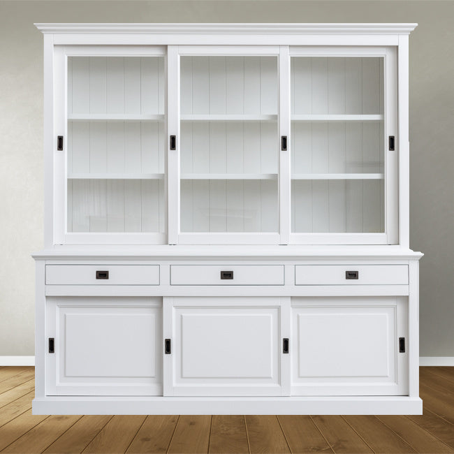Buffetschrank Mexico - 230x50x230H cm - 3 Schiebetüren in der Vitrine - 3 Schubladen - 3 geschlossene Schiebetüren