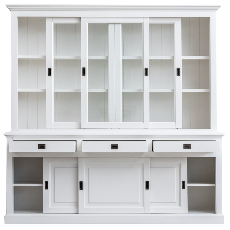 Buffetschrank Mexico - 230x50x230H cm - 3 Schiebetüren in der Vitrine - 3 Schubladen - 3 geschlossene Schiebetüren