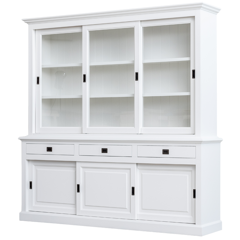 Buffetschrank Mexico - 230x50x230H cm - 3 Schiebetüren in der Vitrine - 3 Schubladen - 3 geschlossene Schiebetüren
