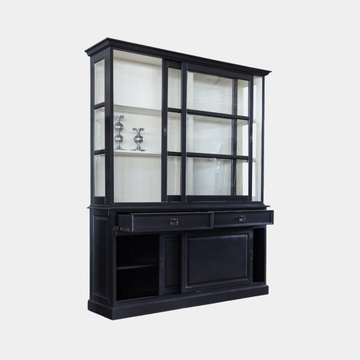 Buffetschrank Miami Beach - 188x53x218H cm - 2 Schiebetüren - 2 Soft-Close-Schubladen - 2 geschlossene Schiebetüren - Glasseiten