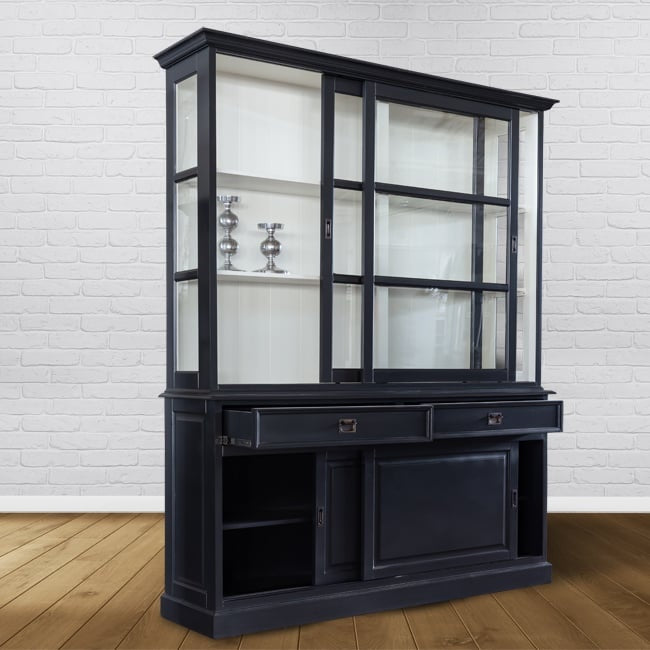 Buffetschrank Miami beach - 200x53x218H cm - 2 Schiebetüren - 2 Schubladen - 2 geschlossene Schiebetüren - Glasseiten