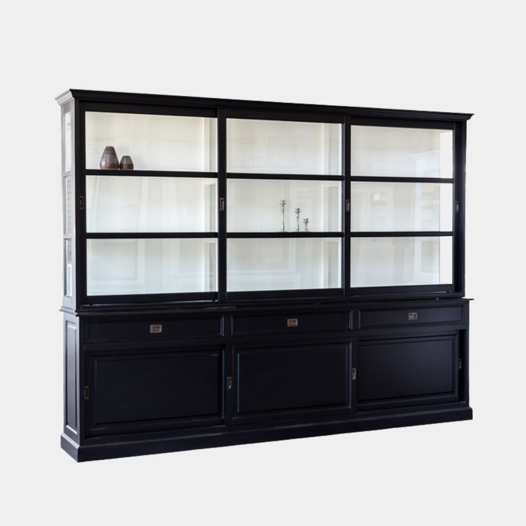 Buffetschrank Miami Beach - 300x53x218H cm - Glasseiten - 3 Glasschiebetüren - 3 Soft-Close-Schubladen - 3 geschlossene Schiebetüren