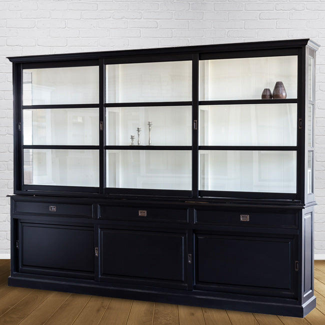 Buffetschrank Miami Beach - 300x53x218H cm - Glasseiten - 3 Glasschiebetüren - 3 Soft-Close-Schubladen - 3 geschlossene Schiebetüren