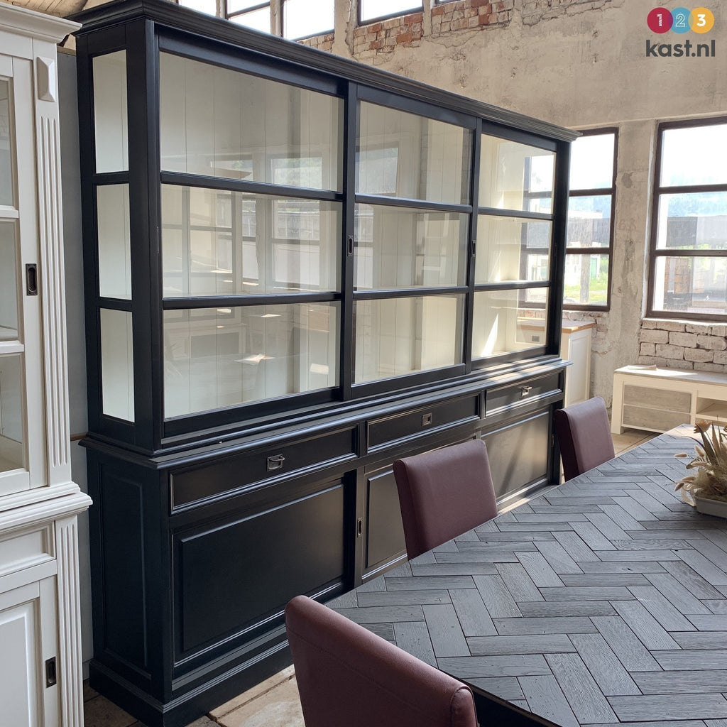 Buffetschrank Miami Beach - 300x53x218H cm - Glasseiten - 3 Glasschiebetüren - 3 Soft-Close-Schubladen - 3 geschlossene Schiebetüren