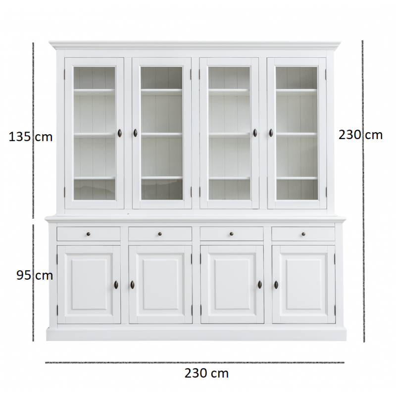 Buffetschrank Santa Barbara - 230x45x230H cm - 4 Vitrinentüren mit Scharnieren - 4 Schubladen mit Soft Close - 4 geschlossene Türen mit Scharnieren - verstellbare Einlegeböden