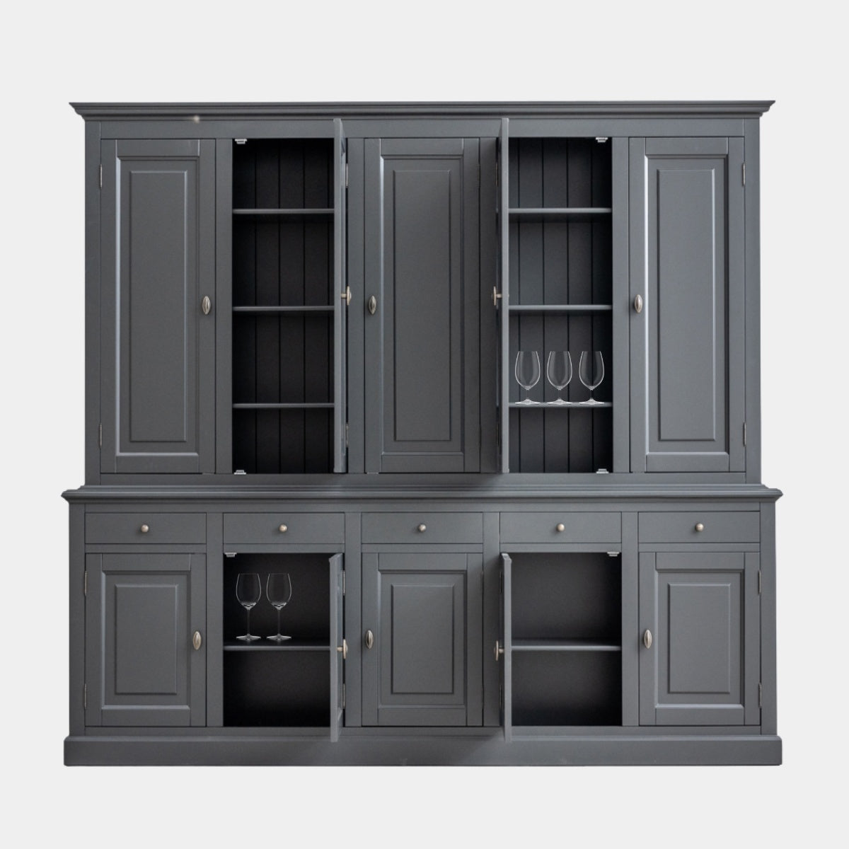Buffetschrank Santa Maria - 260x45x230H cm - geschlossene Türen im Oberschrank - 10 Flügeltüren - 5 Soft-Close-Schubladen - verstellbare Einlegeböden
