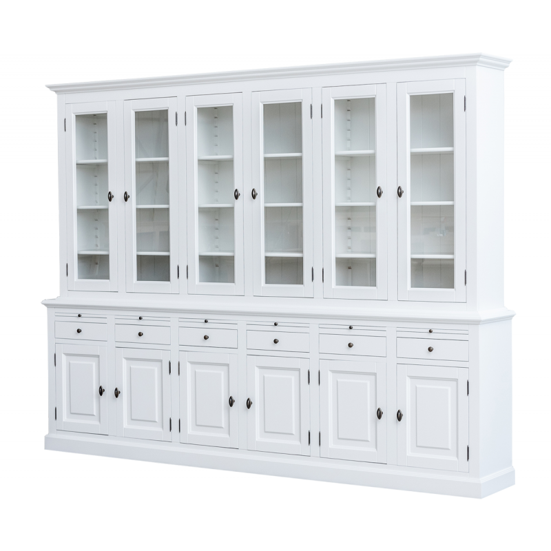 Buffetschrank Santiago - 300x45x230H cm - 6 Vitrinentüren mit Scharnieren - 6 ausziehbare Einlegeböden - 6 Schubladen mit Soft Close - 6 geschlossene Türen mit Scharnieren - verstellbare Einlegeböden