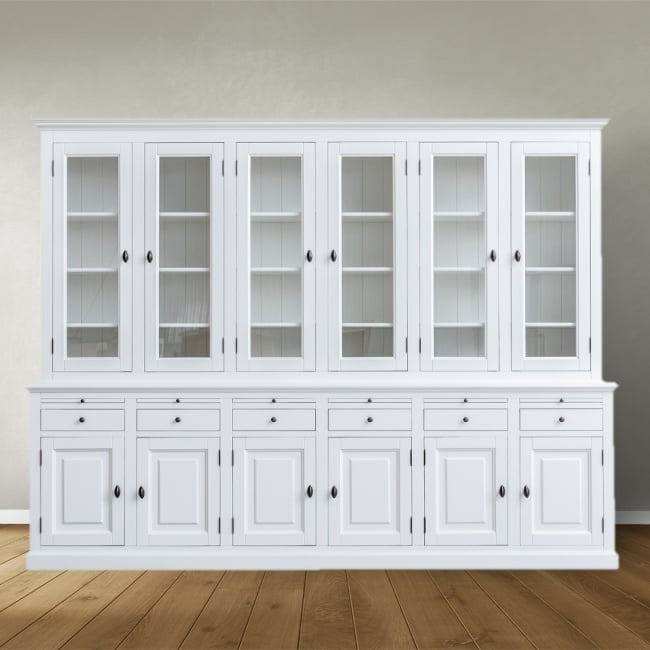 Buffetschrank Santiago - 300x45x230H cm - 6 Vitrinentüren mit Scharnieren - 6 ausziehbare Einlegeböden - 6 Schubladen mit Soft Close - 6 geschlossene Türen mit Scharnieren - verstellbare Einlegeböden