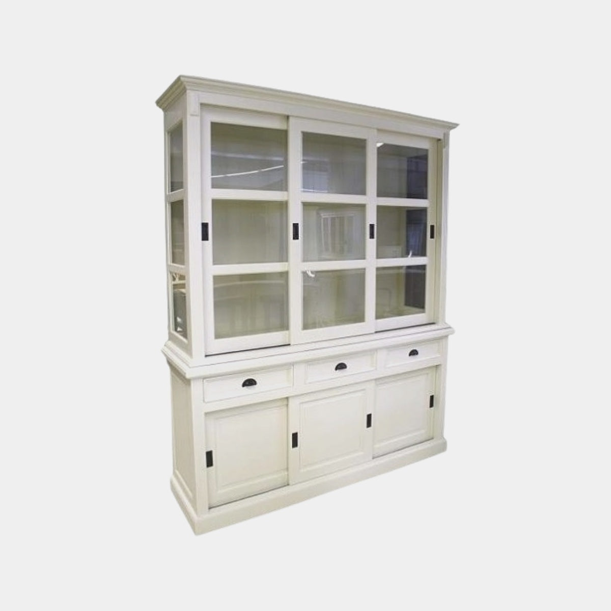 Buffetschrank South Hampton - 180x51x220H cm - 3 Schiebetüren - 3 Soft-Close-Schubladen - 3 geschlossene Schiebetüren - Glasseiten