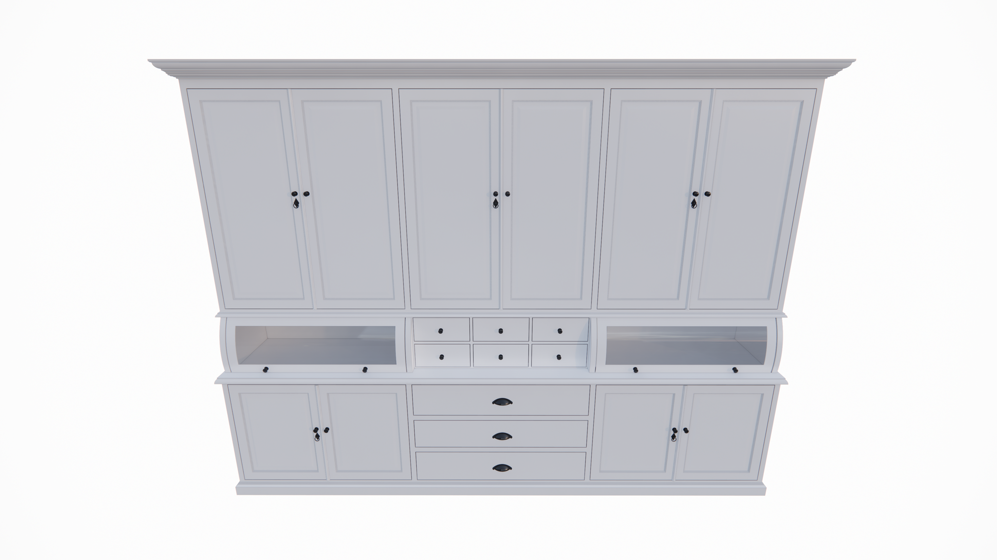 Buffetschrank / Grutterschrank Burano - 300x50x230H cm - 2 Kugelklappen - geschlossene Türen im Oberschrank - 9 Schubladen