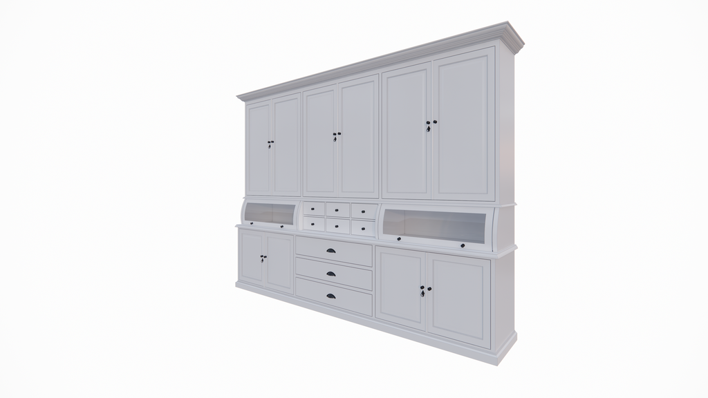 Buffetschrank / Grutterschrank Burano - 300x50x230H cm - 2 Kugelklappen - geschlossene Türen im Oberschrank - 9 Schubladen