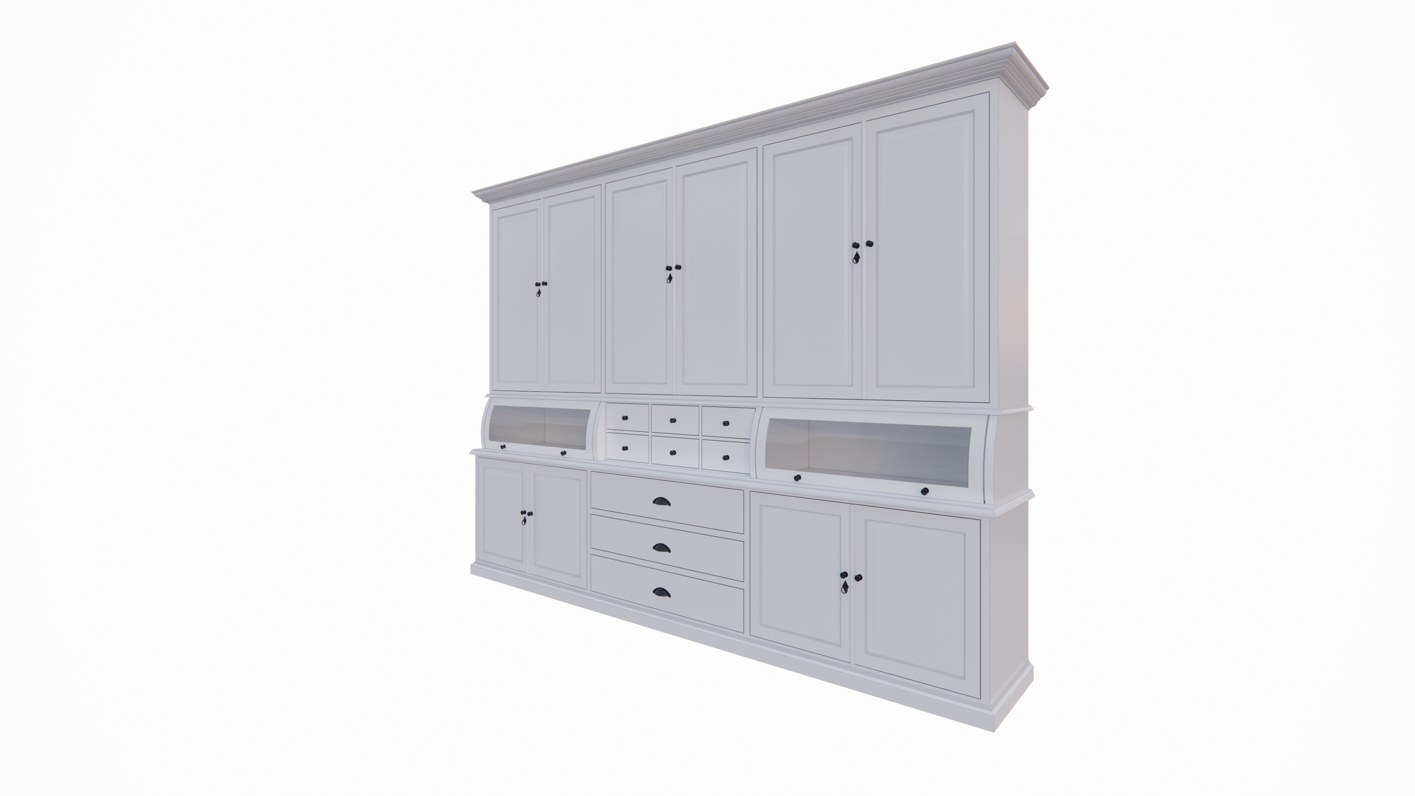Buffetschrank / Grutterschrank Burano - 300x50x230H cm - 2 Kugelklappen - geschlossene Türen im Oberschrank - 9 Schubladen