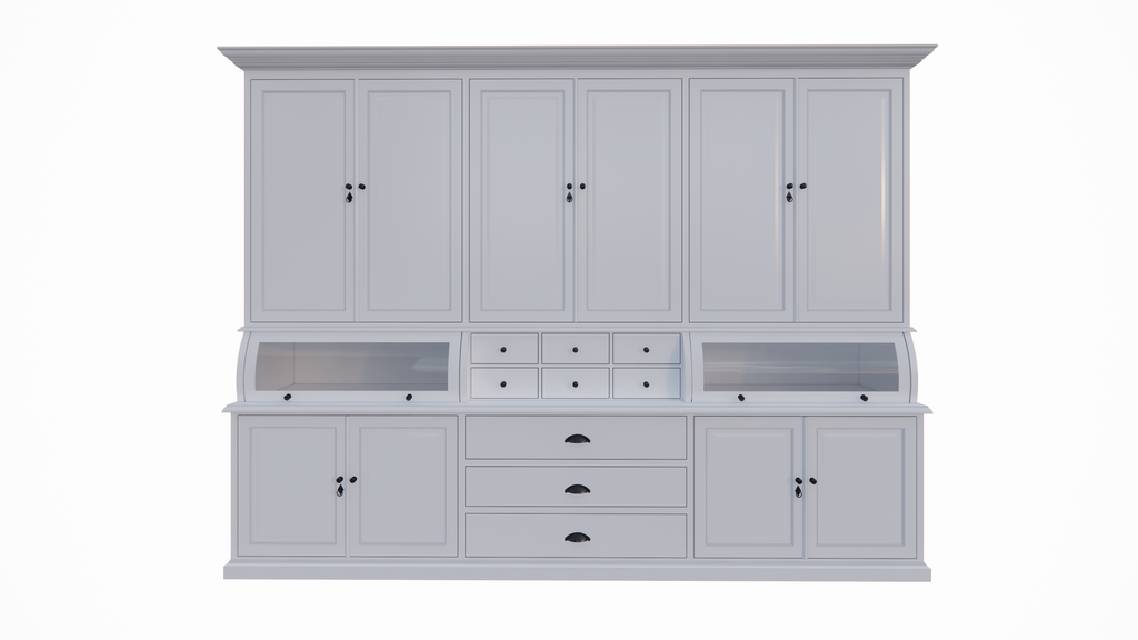 Buffetschrank / Grutterschrank Burano - 300x50x230H cm - 2 Kugelklappen - geschlossene Türen im Oberschrank - 9 Schubladen