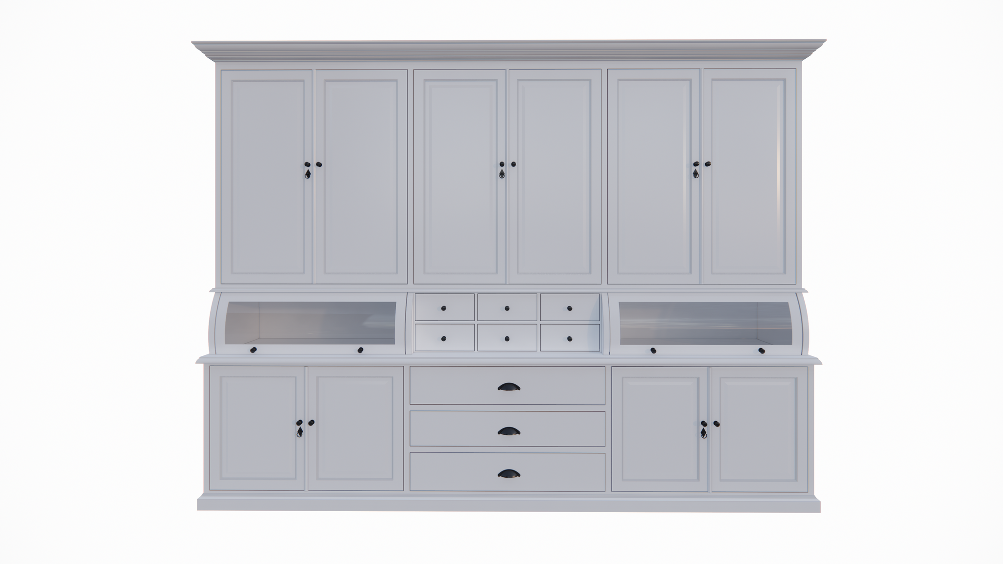 Buffetschrank / Grutterschrank Burano - 300x50x230H cm - 2 Kugelklappen - geschlossene Türen im Oberschrank - 9 Schubladen
