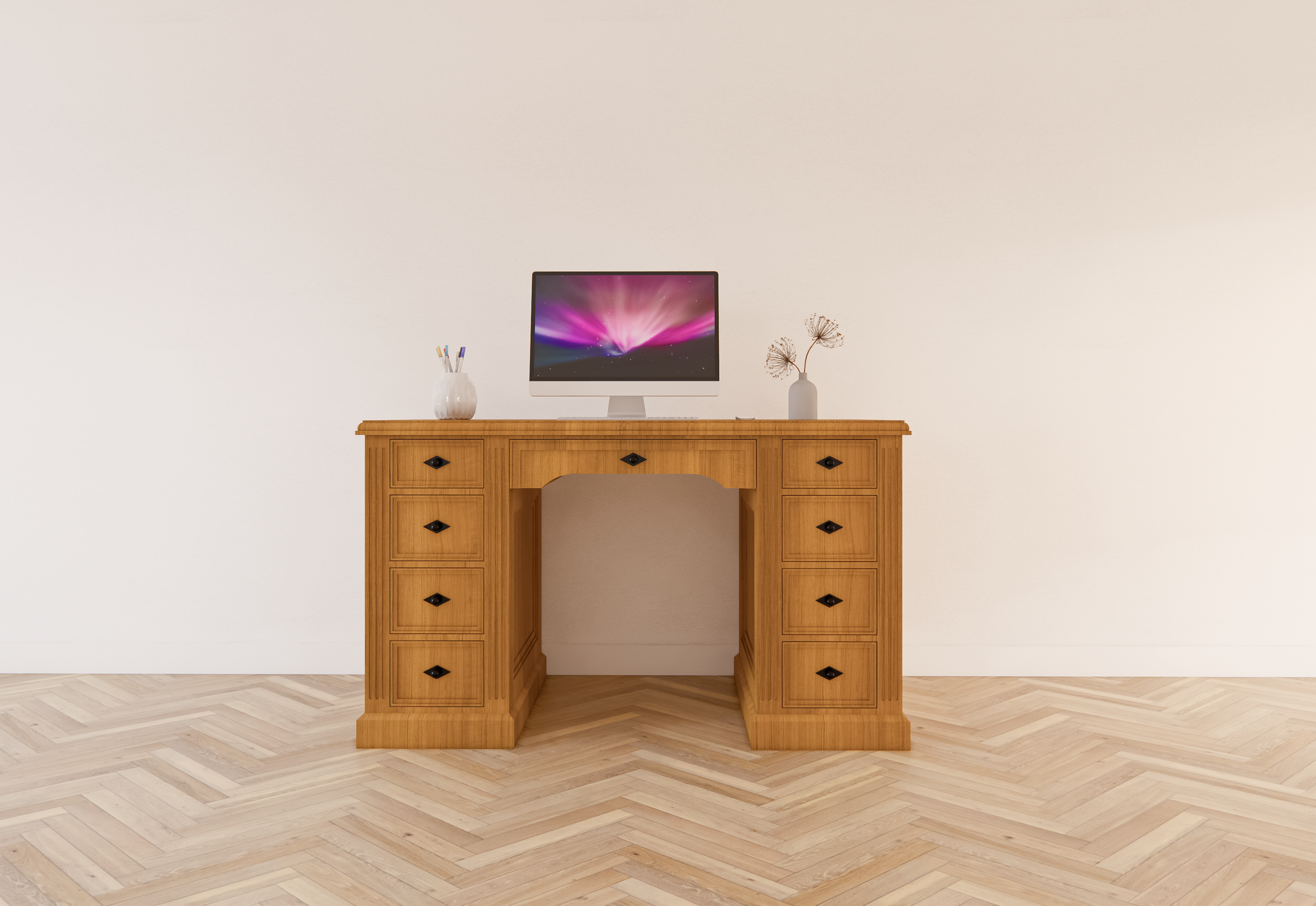 Schreibtisch Mersin - 130x50x79H cm - Eiche - Soft-Close-Schubladen