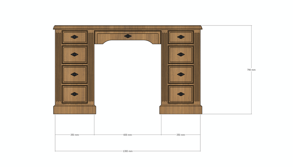 Schreibtisch Mersin - 130x50x79H cm - Eiche - Soft-Close-Schubladen