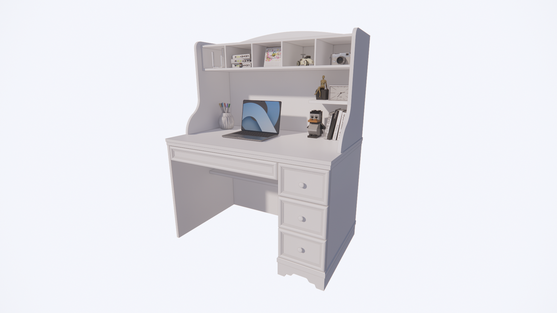 Montpellier Kinderschreibtisch - 110x65x140H cm - offene Regale - 3 Schubladen - ausziehbare Schublade - rustikale Ausführung
