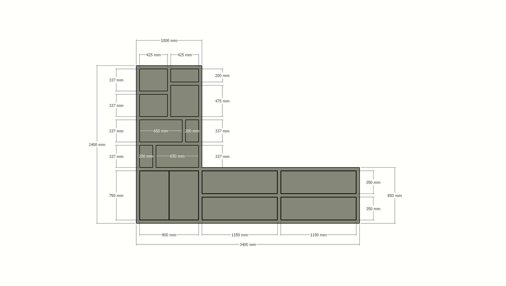 TV-Schrank/Kommode Burgos - 340x45x240H cm - Türen mit Push-to-Open-Funktion - Schubladen mit Push-to-Open-Funktion - 5cm Fachbodenstärke