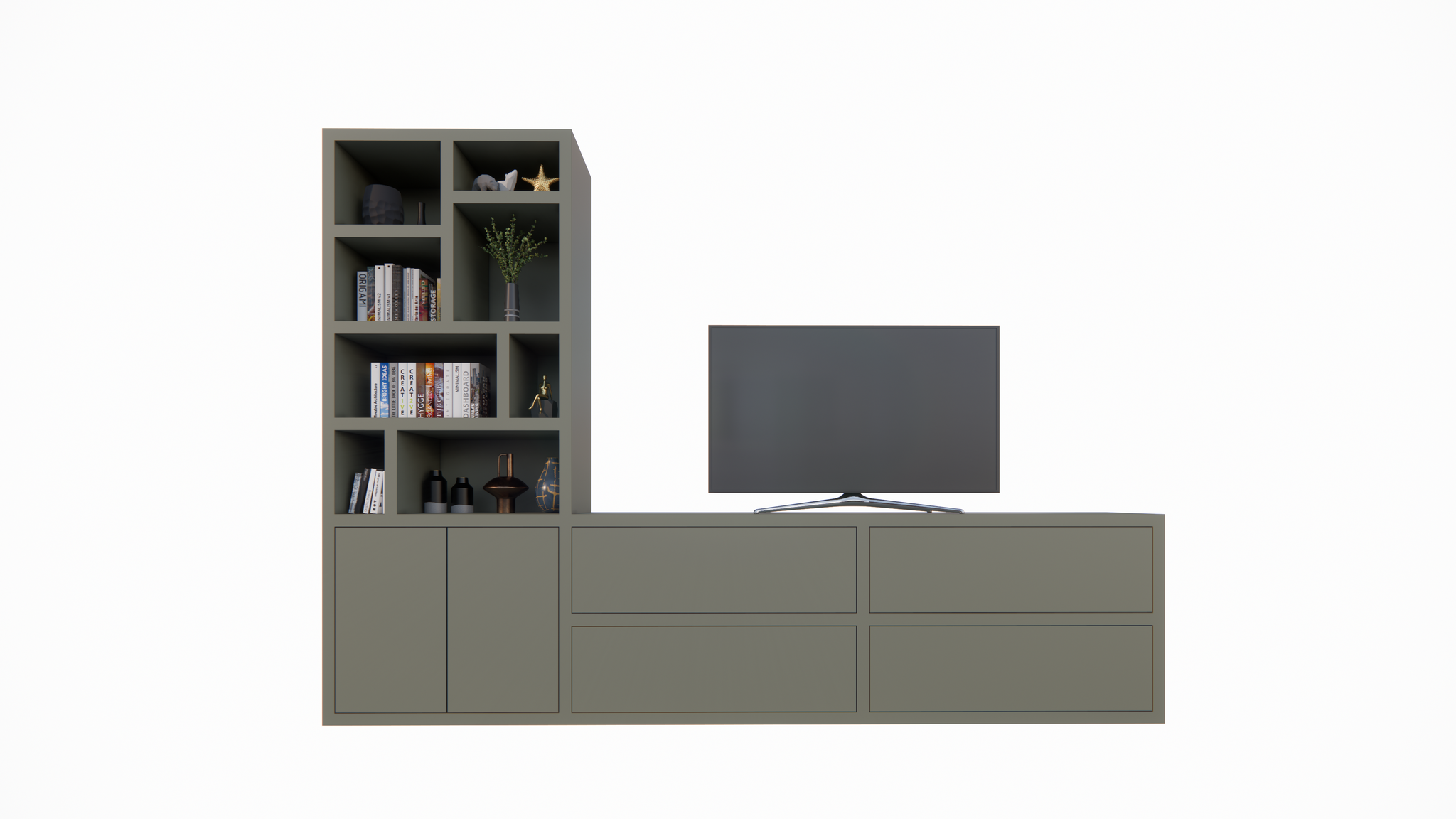 TV-Schrank/Kommode Burgos - 340x45x240H cm - Türen mit Push-to-Open-Funktion - Schubladen mit Push-to-Open-Funktion - 5cm Fachbodenstärke