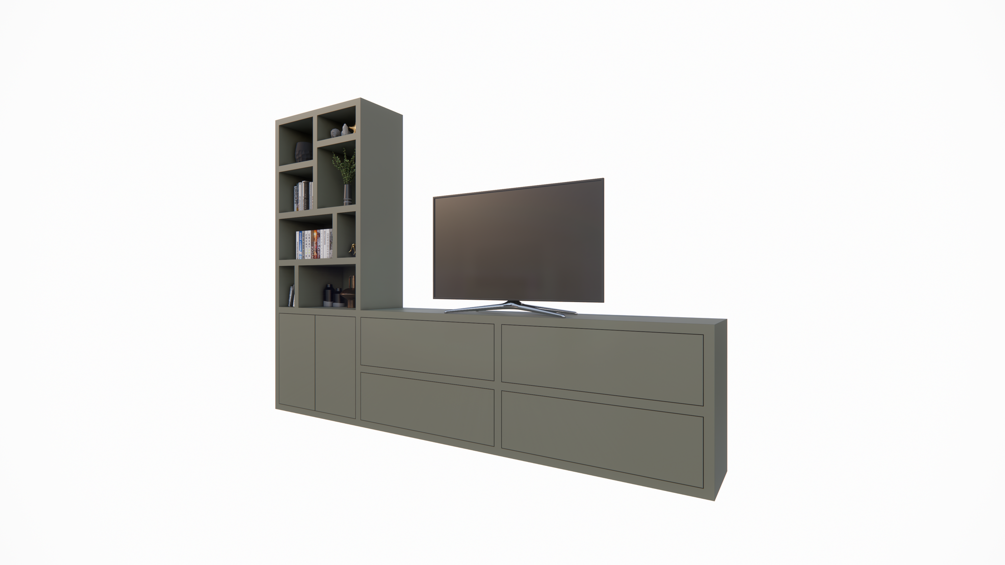 TV-Schrank/Kommode Burgos - 340x45x240H cm - Türen mit Push-to-Open-Funktion - Schubladen mit Push-to-Open-Funktion - 5cm Fachbodenstärke